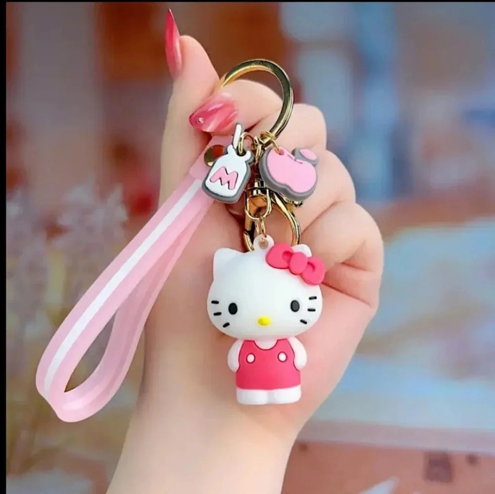 New Hello kitty Pink White Gold Bow Keyring keychain (#930)(H)